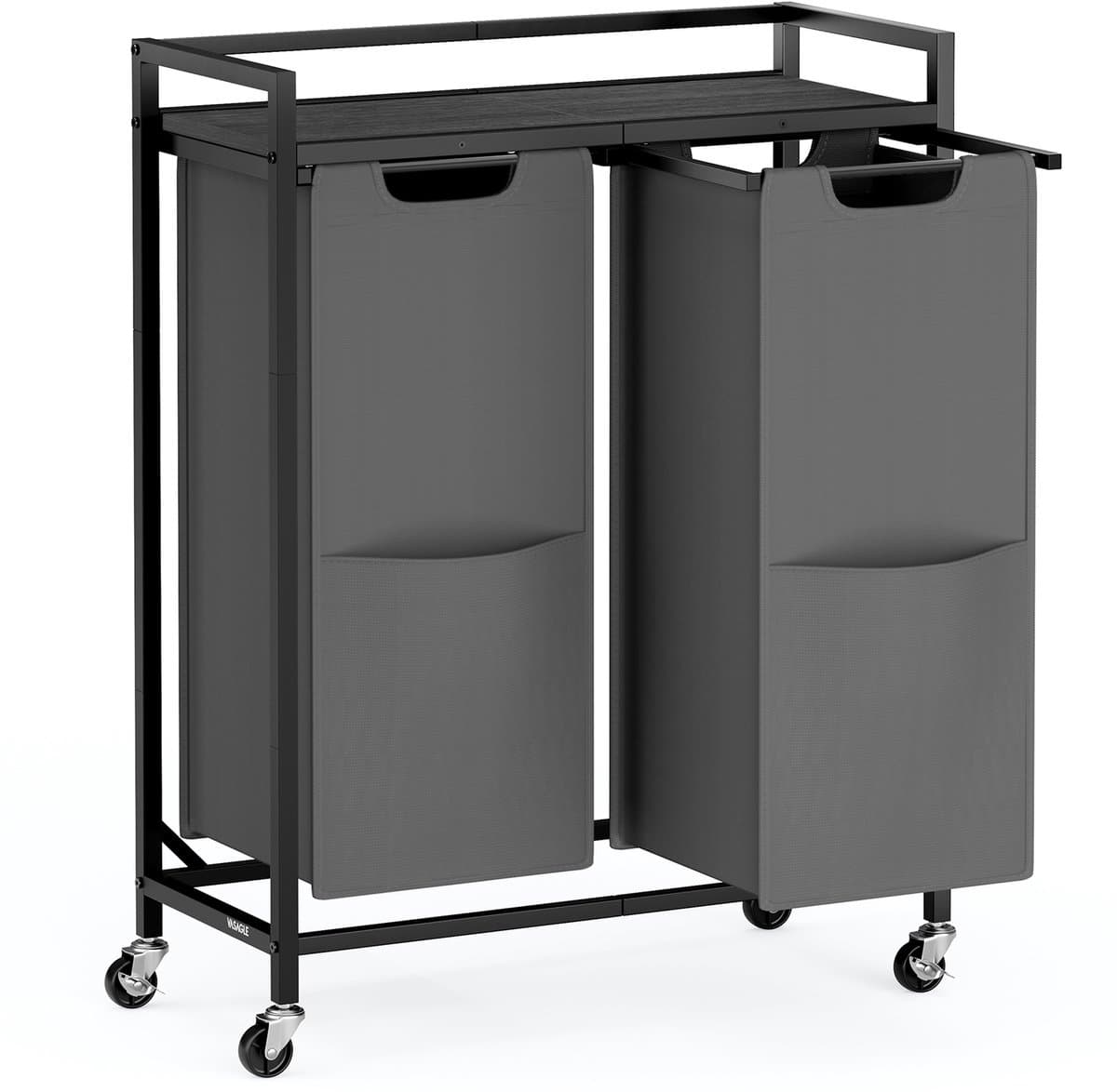 VASAGLE - Wasmand - Wassorteerder - 2 Vakken - Verrijdbare - Plank - Uitneembare Tassen - 110 L — afbeelding 1