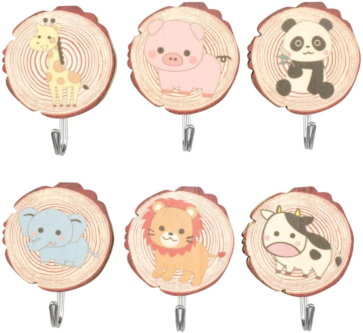 Dailygoods- Haken 6 Stuks - Zelfklevende Houten Dierenhaken - Wandhaken voor Kleding/Sleutels/Hoeden - Kindvriendelijk/Milieuvriendelijk - Maximaal 2,5 kg Belastbaar - Kinderhaken — afbeelding 1