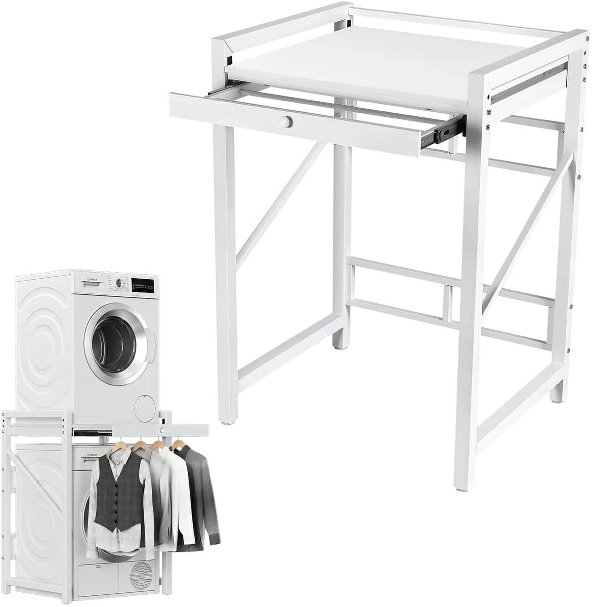 Velmio Wasmachine Stapelset Met Schuifrek - Wasmachine Stapelrek - Universeel Wasmachine en Droger - Anti Vibratie - Robuust - Stevig - Stabiel Verhoger - Wasmachine Ombouw -Met Lade — afbeelding 1