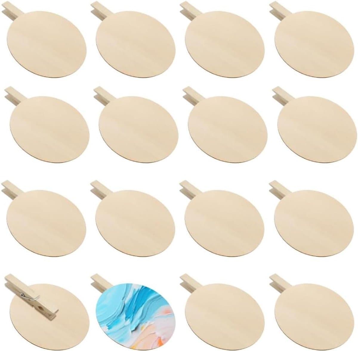 Houten knijpers - Ronde klemmen - Foto's ophangen - Met schrijfbaar oppervlak - 50 stuks - Geel — afbeelding 1
