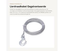 Dailygoods- Lierdraadkabel Gegalvaniseerd - Roestvrij Staal - 4 Mm X 12 M - 2000LBS Sterkte - Lierkabel Vervanging - Zelfsluitende Haak - Trekkabel