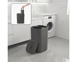 INDECOR Wasmand 90 Liter – 2 Vakken Wassorteerder – Met Deksel – Opvouwbare Wasbox – Antraciet