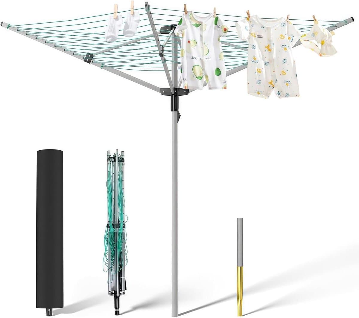 Opvouwbare droogmolen - Buiten droger - Kleding drogen - Paraplu ontwerp - 40 meter lijn - Zilver — afbeelding 1
