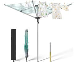 Opvouwbare droogmolen - Buiten droger - Kleding drogen - Paraplu ontwerp - 40 meter lijn - Zilver