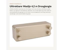 Dailygoods- Waslijn Uittrekbaar 4,2 m - Wanddroger - Roestvrij Staal - Compact - 30 kg Draagkracht - Inclusief Bevestigingsmateriaal - Droogrek