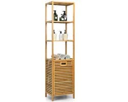 Wasmand Kast - Badkamerkast - Opbergmeubel - Wassorteerder - Kast met Wasmand - Zwart + Natuurlijke kleur