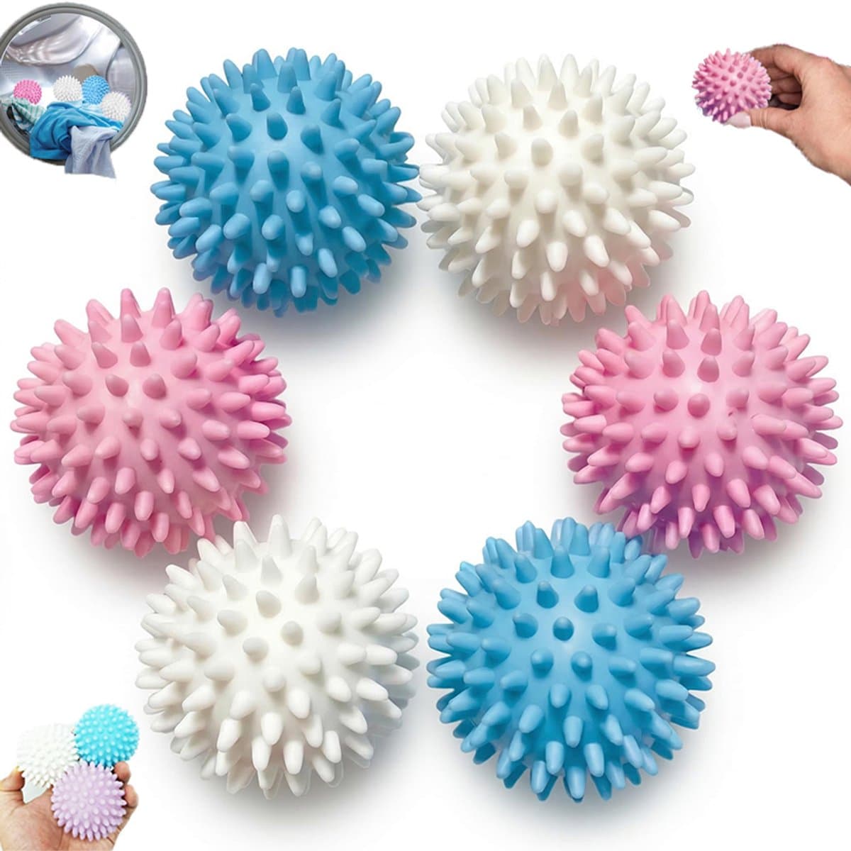 6 stuks - Wasballen - Vlekverwijderende en anti-klit wonderballen - Anti-knoop filterballen voor de was - Wasballen speciaal voor de wasmachine - Gebruikt om kleding te verzachten, kreukels te verminderen en statische elektriciteit tegen te gaan — afbeelding 1