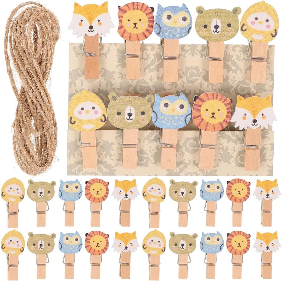 100 Stuks Houten Wasknijpers met Bosdieren Design voor Foto's, Knutselen en Decoratie, Mini Fotoclips van Natuurlijk Hout, 3,50 x 2,00 x 0,50 cm — afbeelding 1
