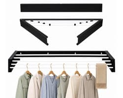 Movela® Wanddroogrek - Wanddroogrek - Droogrek Inklapbaar - Wasrek Hangend - Wasrek muur - Kledingstang - Wasrek Ophangbaar - Inklapbaar - Zwart — afbeelding 1