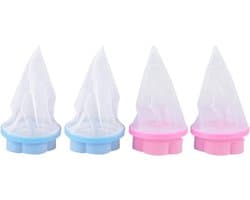 Vierdelige Waszak voor het Verwijderen van Dierenharen - Filter Mesh Bag voor de Wasmachine in Blauw en Roze