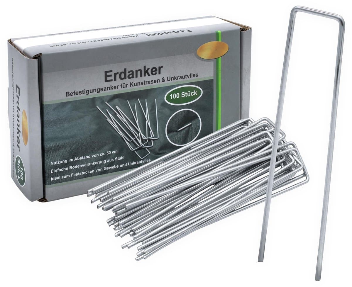 Byshayne- Grondankers 100 stuks - Metalen bevestigingsankers - 15 cm x 3 cm - Stalen grondankers - Voor kunstgras/onweeddoek - Zilver — afbeelding 1