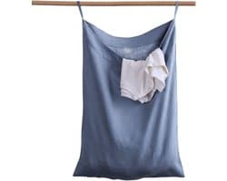Hangende waszak, 100% linnen, ruimtebesparende waszak, deur hangende wasmand, tas voor badkamer, slaapkamer, kinderkamer, 70 x 50 cm, donkerblauw