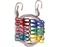 Reiswaslijn - Draagbaar Touw - Kleding Drogen - Winddicht met Clips - 1 Meter - Blauw Wit
