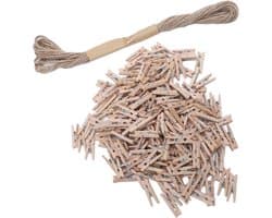 Houten Knijpers - Mini Clips - Foto Ophangen - Natuurlijke Grenen Constructie - 200 Stuks - Houtkleur
