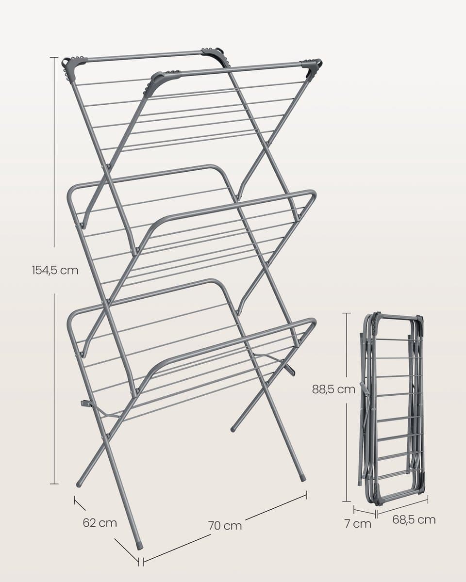 SONGMICS - Wasrek - Opvouwbaar Droogrek - Stalen Frame - 20 m Droogruimte - Voor Binnen en Buiten — afbeelding 1