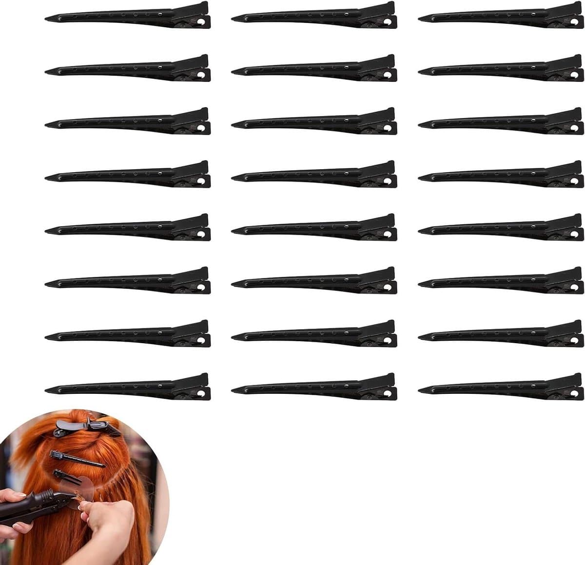 Haarklemmen en Borstel Set - Kappersclips Styling - Haar Stylen Knippen - Robuuste Metalen Clips - 24 Stuks - Zwart — afbeelding 1