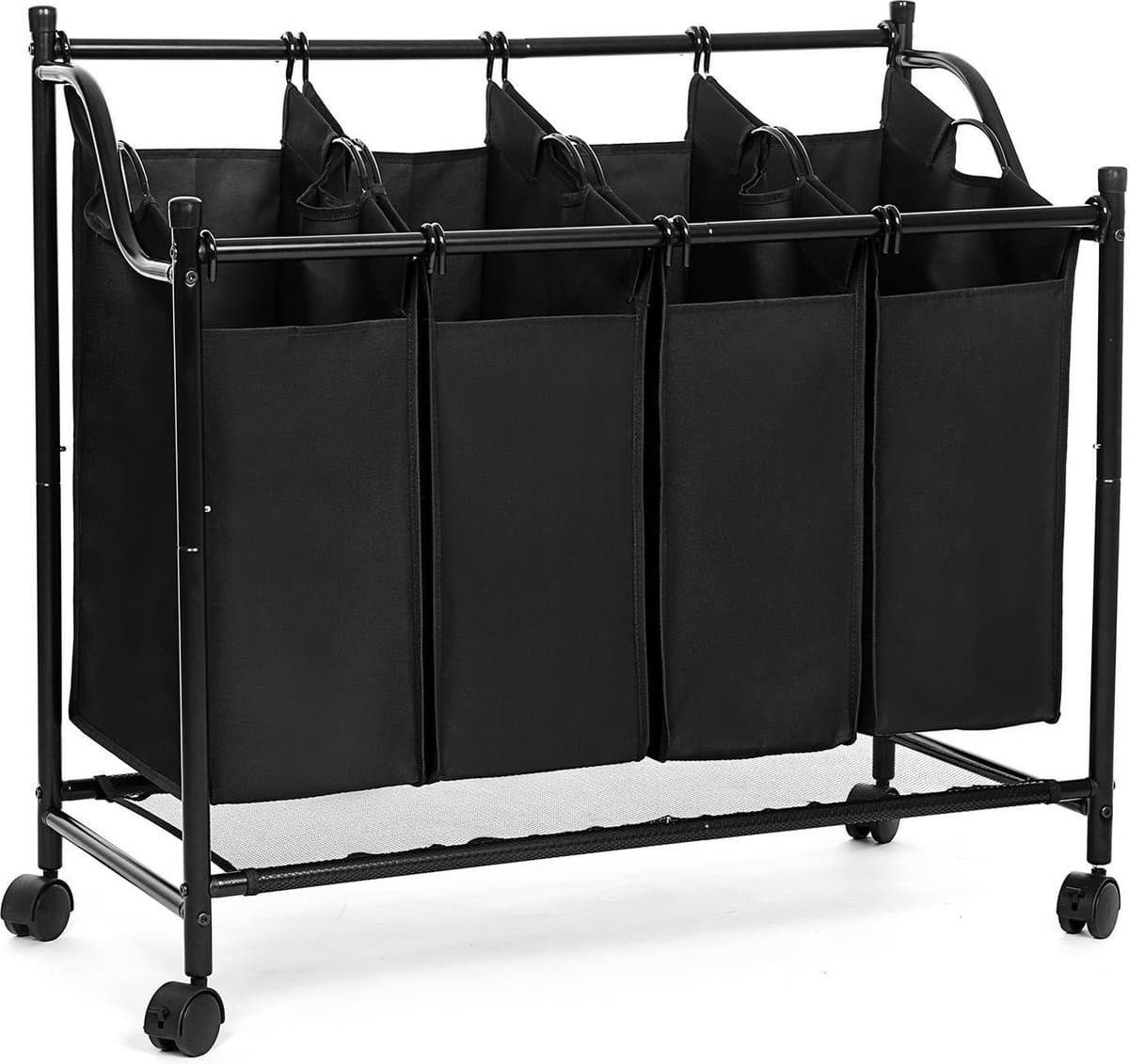 SONGMICS | XL Wassorteerder met 4 Waszakken | Wasman Basket Op Wielen | Verrijdbare Wasmand met 4 uitneembare waszakken | Grote Wassorteer Mand | Afm. 87.5 x 38.5 x 81 Cm. | Kleur: ZWART — afbeelding 1