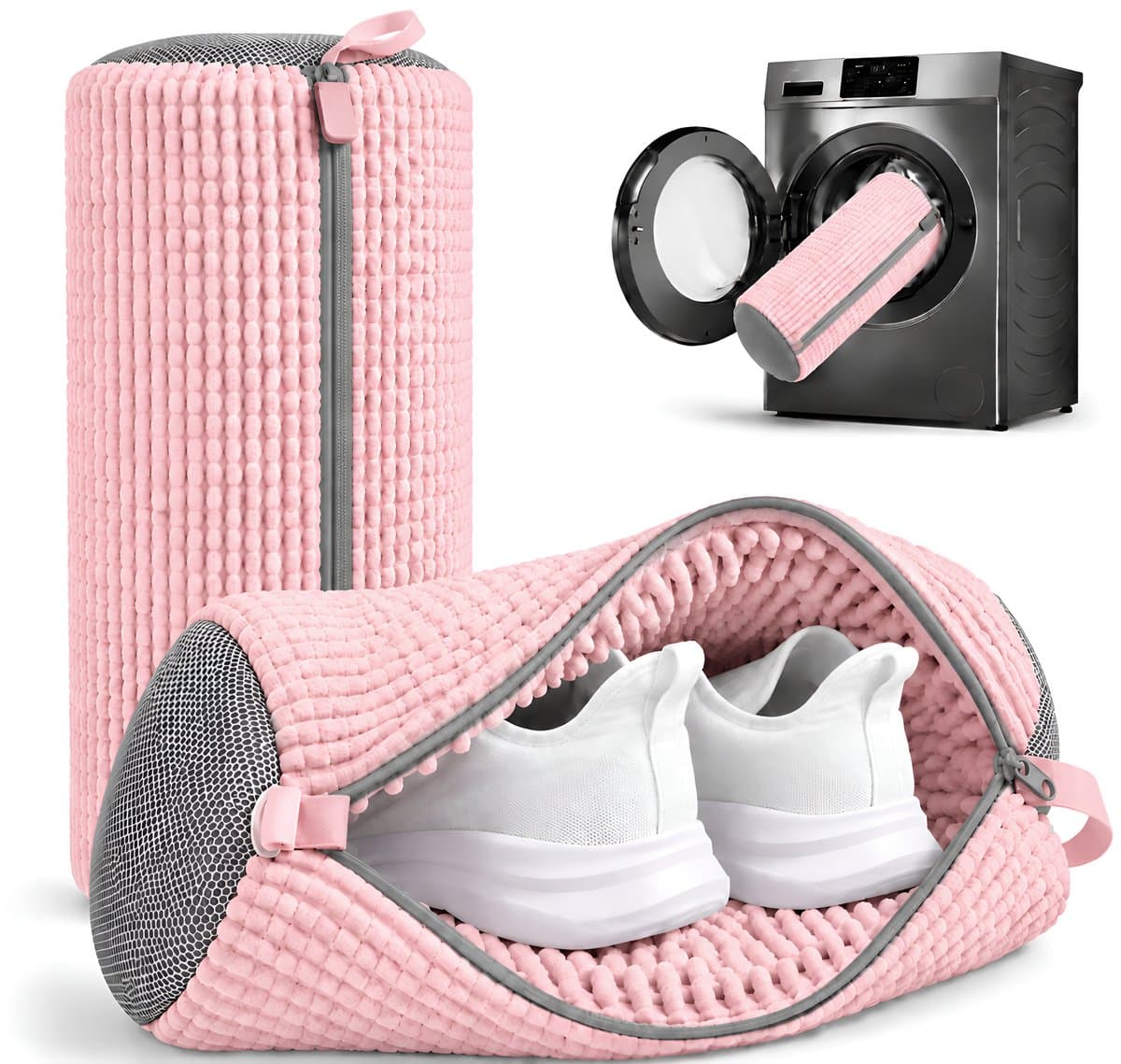 BOTC Waszak schoenen - 2 stuks - Herbruikbaar - Wasmachine&Droger - voor Sneakers en Tennisschoenen - Lichtroze en Donkergrijs — afbeelding 1