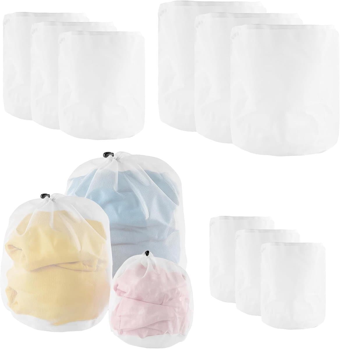 Wasmachine Wasnetten Set van 12, 3 Maten, Polyester Waszakken voor Kleding en Schoenen, 30 x 40 cm, 40 x 50 cm, 50 x 60 cm, Ideaal voor Delicate Was en Bescherming — afbeelding 1