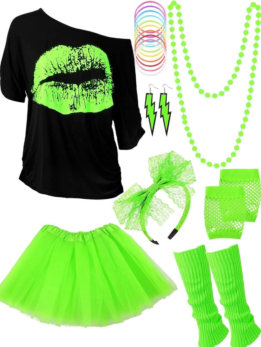 80 Outfit Kostuum Accessoires voor Vrouwen Neon T Shirt Tutu Rok voor Halloween — afbeelding 1