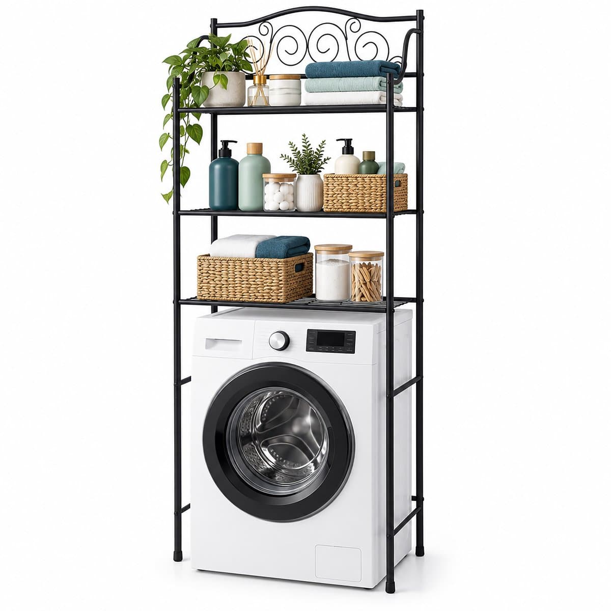 Wasmachine rek - 163 x 60 x 23 cm - zwart — afbeelding 1