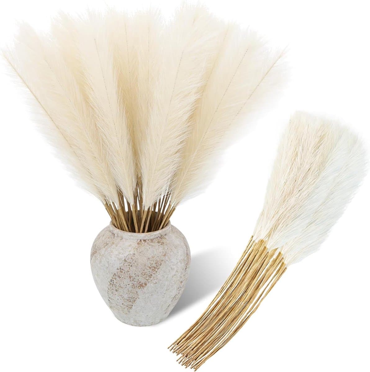 50 stuks gedroogd pampasgras, decoratie, 55 cm, kunstbeige, pluizig pampasgras, boho decoratief pampasgras voor bruiloft, kantoor, slaapkamer, woonkamer — afbeelding 1