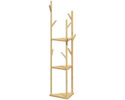 Kledingrek - 45x45x170 cm - 3 Lagen + 8 Haken - Bamboe - Naturel