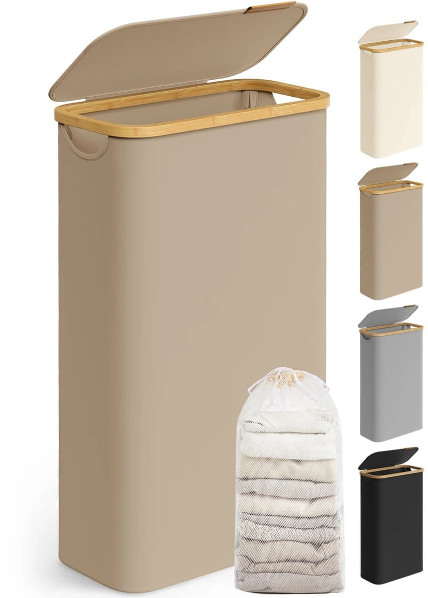 ACEP Wasmand met deksel - Wasmand met deksel - Wasmanden - 22.5CM Breed - 65 Liter - Inclussief Wasbare waszak - Beige - 42x22,5x70,5 cm (L x B x H) — afbeelding 1