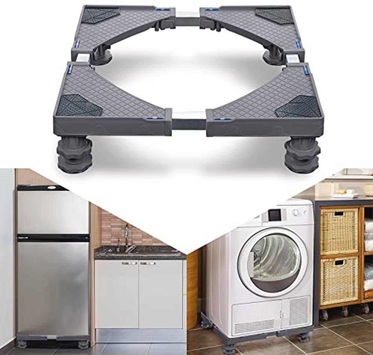 Verstelbare wasmachine sokkel met schokdemping en antislip voor droger en koelkast (breedte 44-75 cm, hoogte 10-13 cm) — afbeelding 1