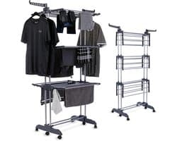 Waskrek - Droogrek Torens - Kleding Drogen - Inklapbaar Met Wielen - 45 x 75 x 173 cm - Zwart