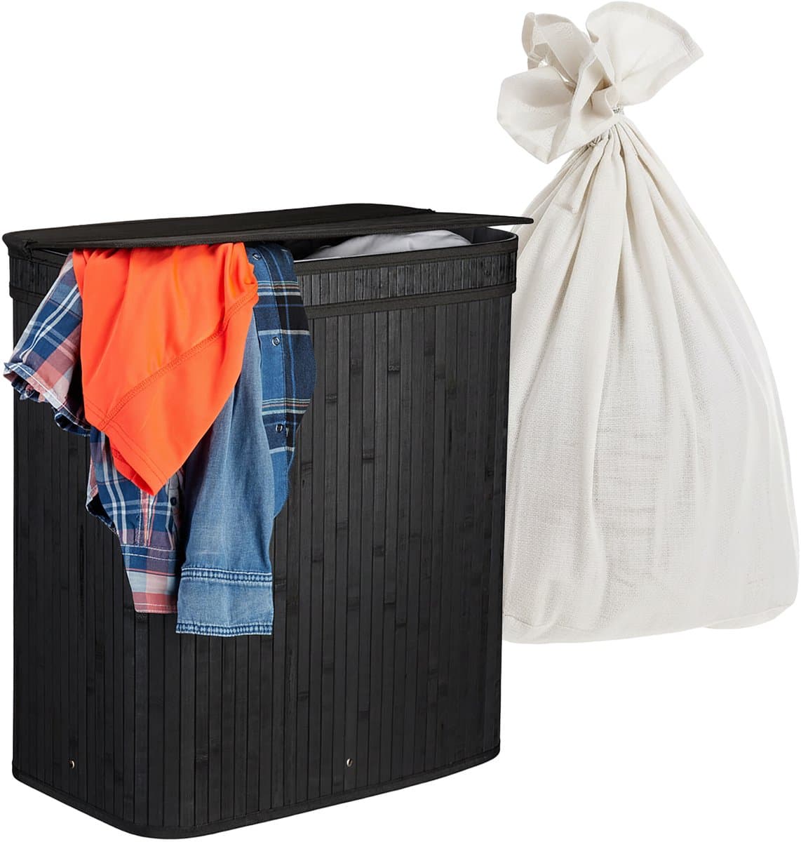 Wasmand 2 vakken - 100 liter - bamboe - zwart — afbeelding 1