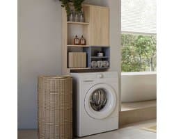 Wasmachinekast Kuba 4 Legplanken, 1 Draaideur-lichte Eik/celadon Grijs - Symbiosis - Wasmachine Ombouw - Bruin - Melamine; Spaanplaat