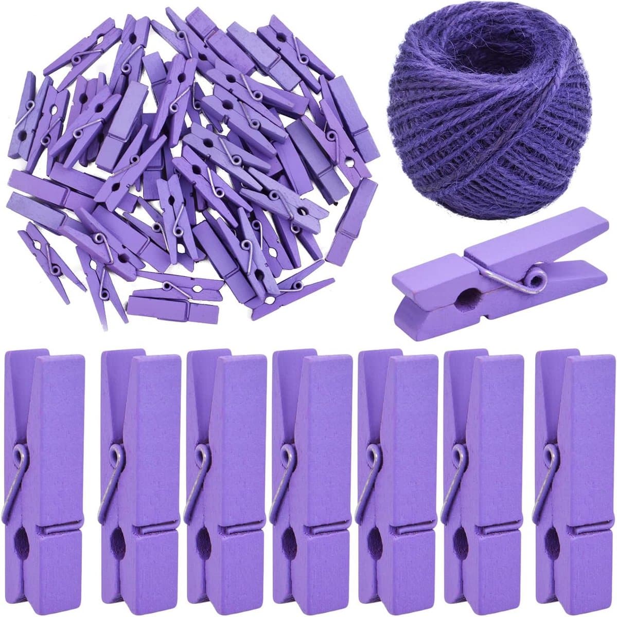 Mini Houten Haringen en Jute Touw - 50 Stuks - Creatieve Decoratie en Fotohangclips — afbeelding 1