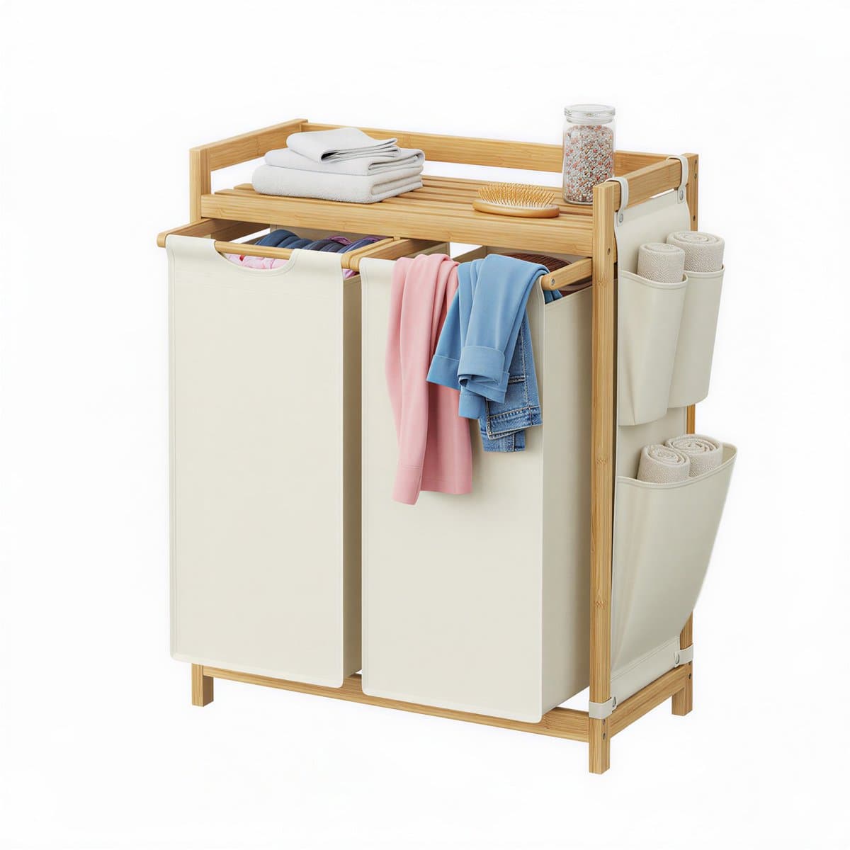 Wasmand – 2 vakken – Bamboe – Wasverzamelaar – 150 L — afbeelding 1