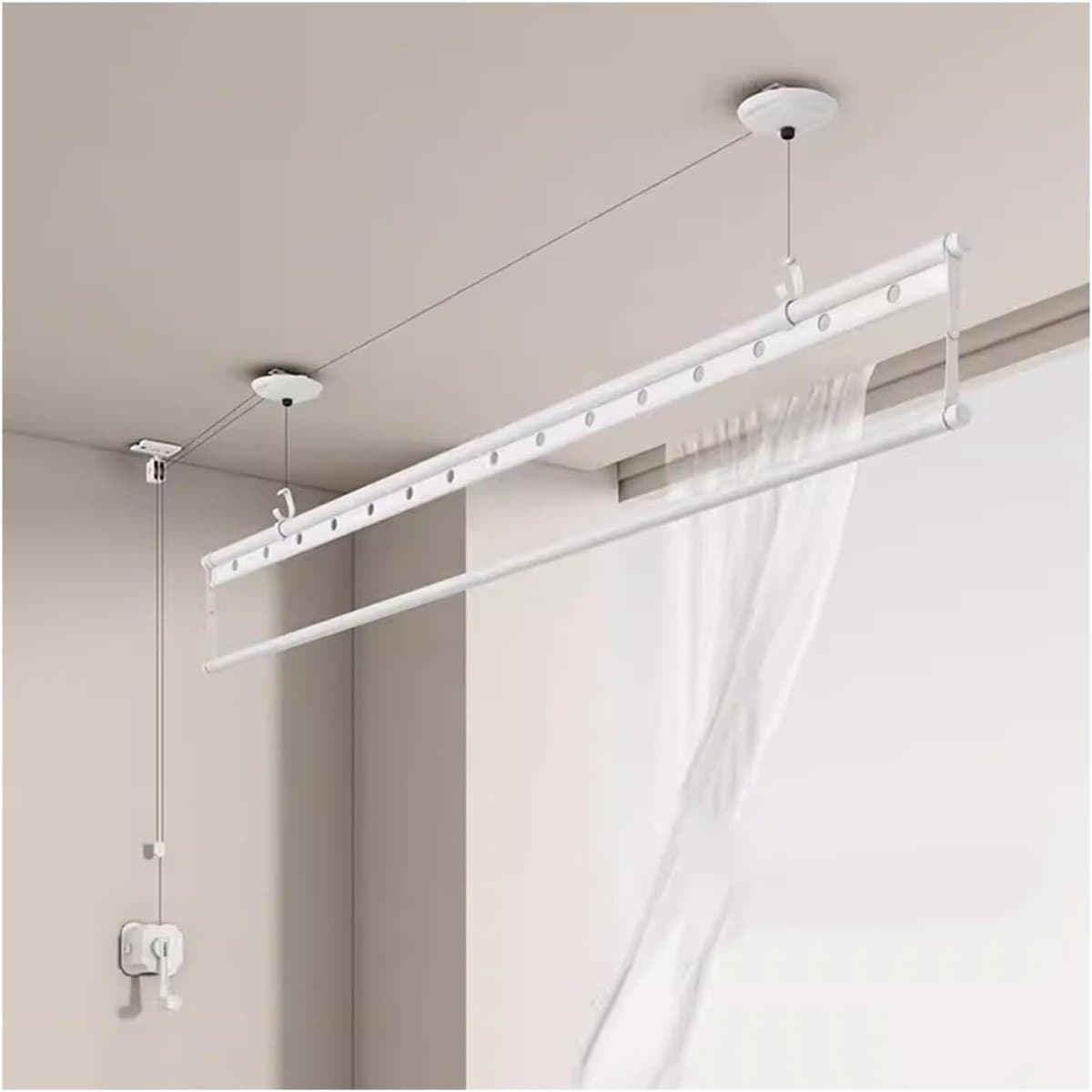 Hangend droogrek - Kledinghanger lift - Balkon drogen - Automatische bediening - 2.4 meter uitschuifbaar - Zilverkleurig — afbeelding 1
