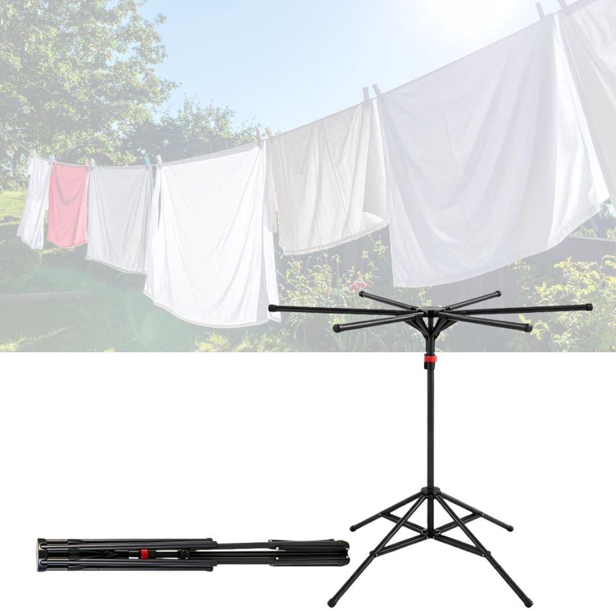NBAP® Droogmolen met Voet voor Camping & Thuis - Wasrek Staand - Droogrek Inklapbaar - Zwart — afbeelding 1