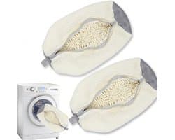 Grote Schoenwasmachine Tas | Wasmand voor Sneakers & Tennisschoenen – Beschermt Tijdens Wassen, Onvervuild & Duurzaam - Wit - 2 delen
