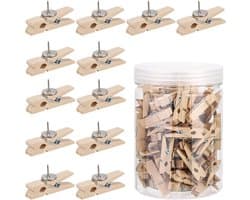 100 Stuks Houten Clips met Speld voor Kurkbord en Knutselprojecten