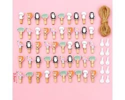 50 Mini Houten Knijpers met 10m Jute Touw - Decoratieve Clips voor Foto's en Knutselen