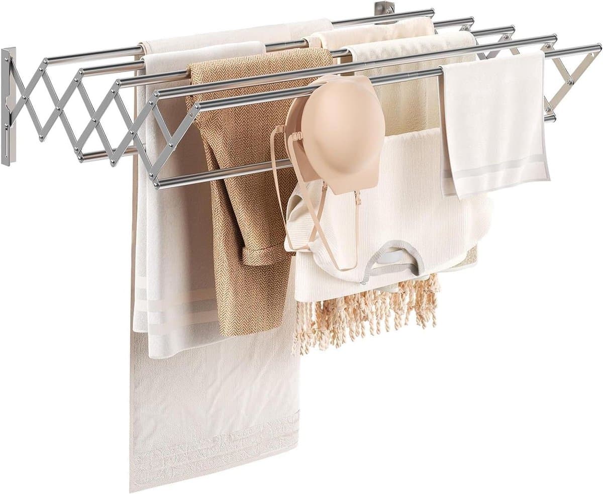 Wall Mounted Foldable Clothes Airer and Towel Holder - Extendable Drying Rack for Bathroom and Indoor Use — afbeelding 1