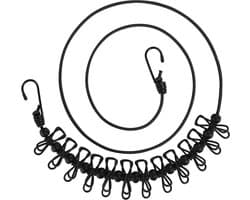 Portable Clothesline Travel Clothesline Adjustable Retractable Windproof Rope Clothesline with 12 Thread Clips and Non-slip Buckle for Camping Travel Clothes Tumble Drying - Black