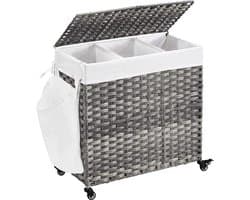 MIRA Home - wasmand met wieltjes - wasopberger - grijs - metaal/katoen - 66x33x60
