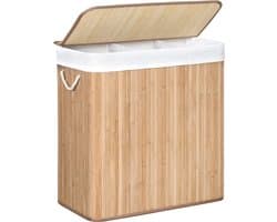 Wasmand met 3 secties, clip-on deksel en handvaten, 150L opvouwbaar, voor wasruimte, slaapkamer, badkamer, Natural LCB091N01