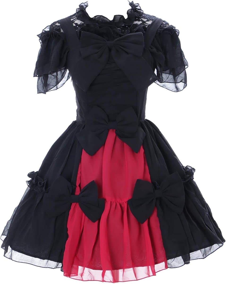 JL-656 zwart rood chiffon kant vampier Dark Gothic Lolita jurk kostuum cosplay, zwart, XL — afbeelding 1