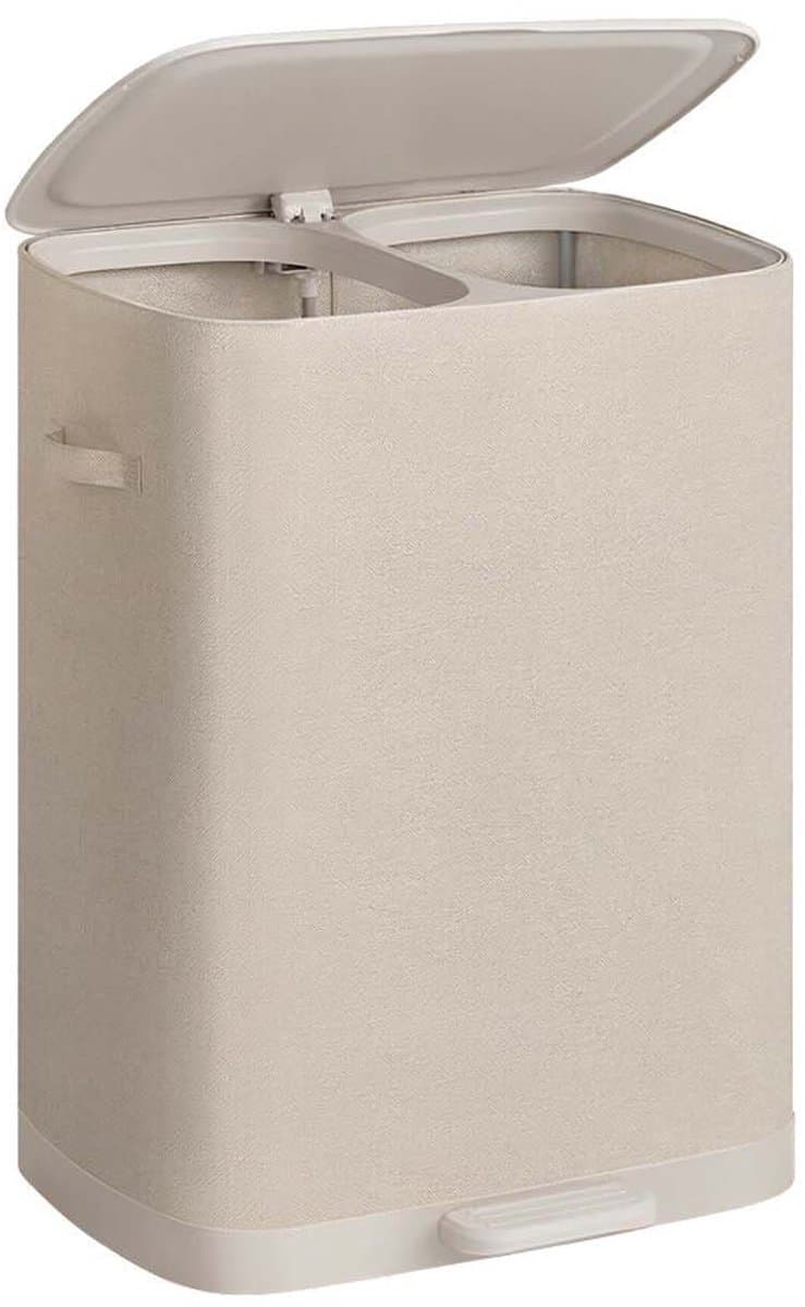 Wasmand 56 x 47 x 75 cm Beige Inhoud van 160 liter Ontwerp met twee gescheiden vakken Met 2 afneembare binnenzakken deksel en handvat Waterafstotend en gemakkelijk te reinigen Opvouwbaar op te bergen Geschikt voor slaapkamer badkamer en wasruimte — afbeelding 1
