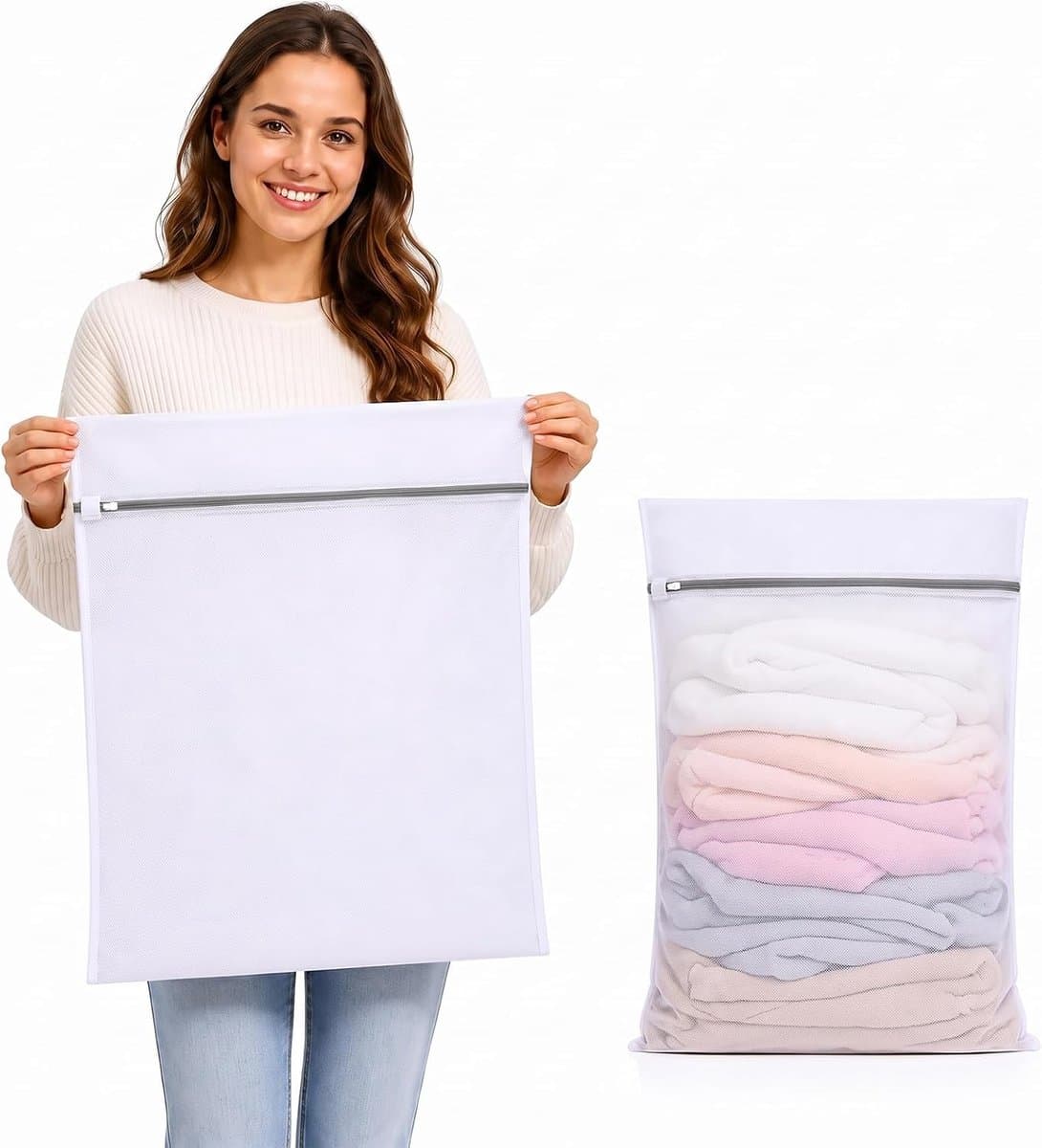 Waszakken, Ideaal voor Overhemden, Truien, Pantalons, Gordijnen, Beddengoed, 60 x 80 cm, Wasnet voor Wasmachine, Herbruikbare Waszak met Ritssluiting — afbeelding 1
