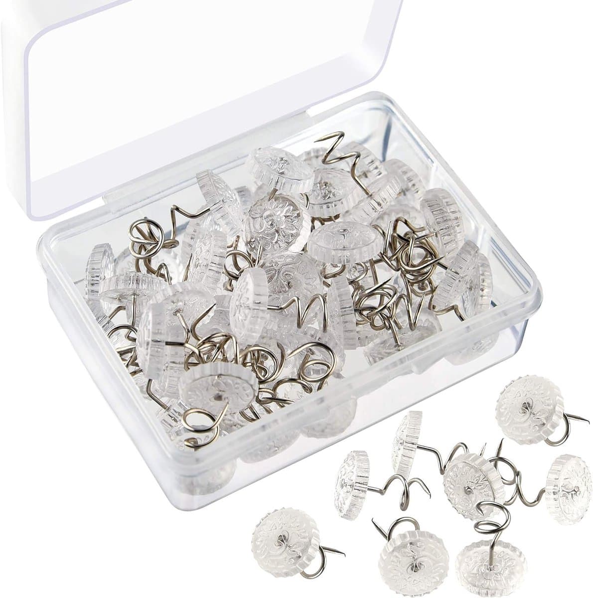 Twist Pins, 50 stuks gedraaide spelden met doorzichtige kopjes, gedraaide spiraalspelden voor slaapbankhoezen — afbeelding 1