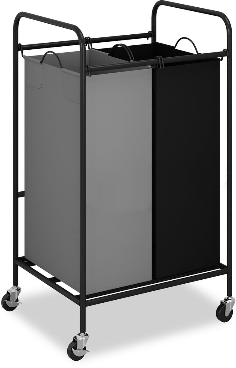 Triumpunpre - 2‑Vaks Wasgoed Sorteerwagen - Zware Metalen Wasmand met Afneembare Waterdichte Zakken - Vergrendelbare Wielen - Mobiele Kleding Opbergwagen voor Slaapkamer en Badkamer — afbeelding 1