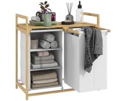 Wasmand met waszak - Opbergrek bamboe - Kast - Badkamerkast - 70x36x70 cm
