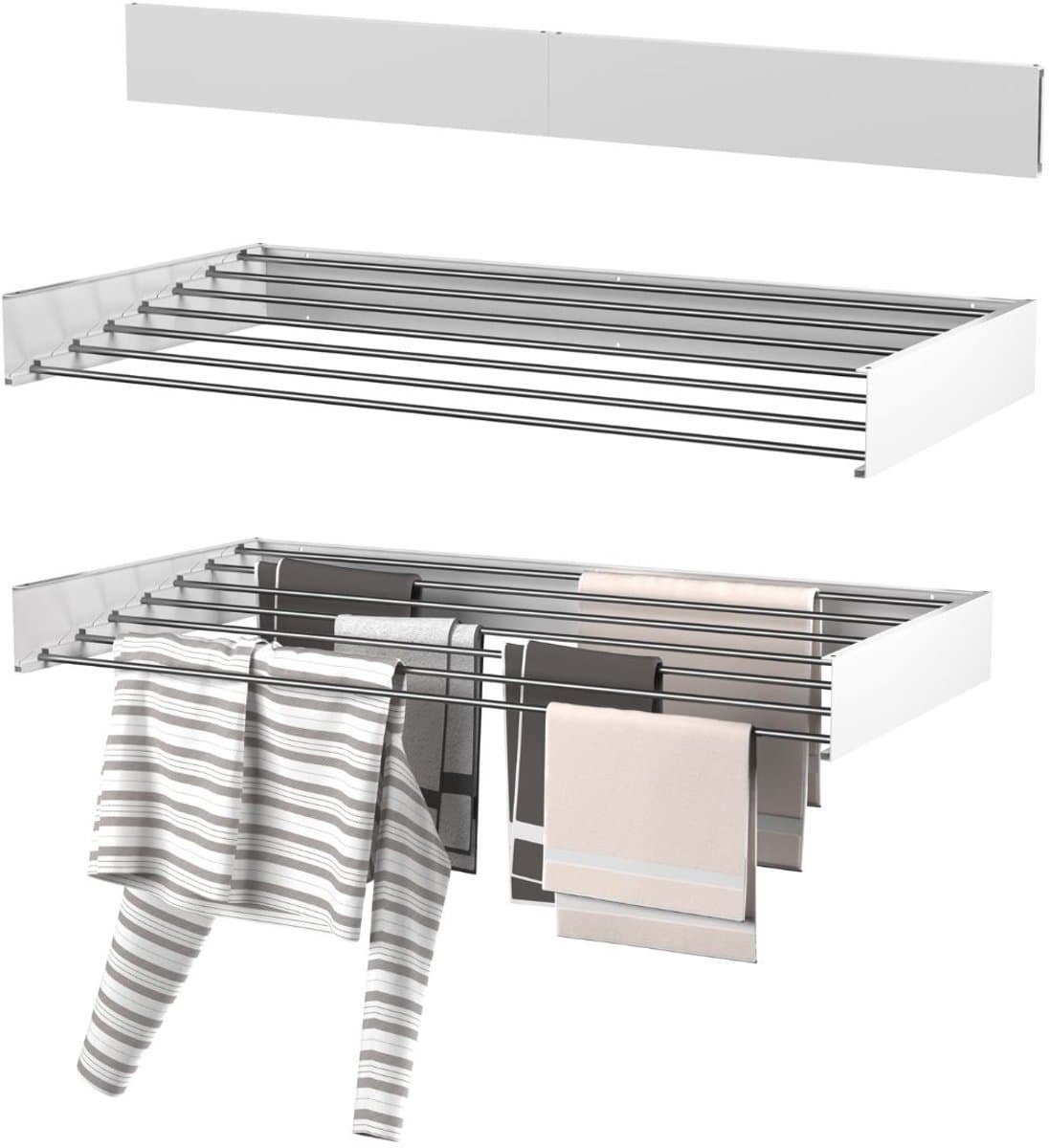 Wasophoogte® Wanddroogrek - Wasrek inklapbaar - Wasrek Hangend - Droogrek inklapbaar - 120cm - 8,4m drooglengte - inclusief boormal — afbeelding 1